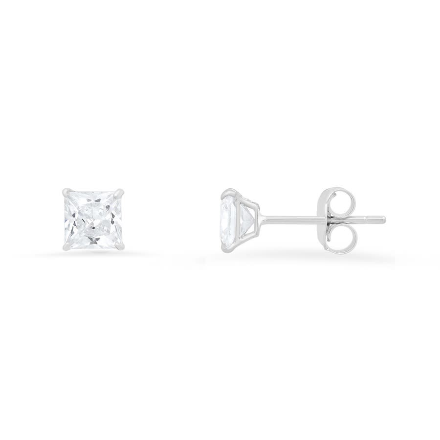 Kylie Harper 10k White Gold Petite 4mm Princess-cut Cubic Zirconia Cz Stud Earrings In White