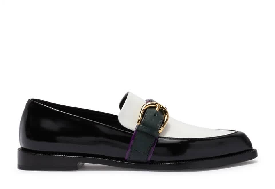 Burberry Colour Block Leather Monk Strap Loafers In Black,gold Tone