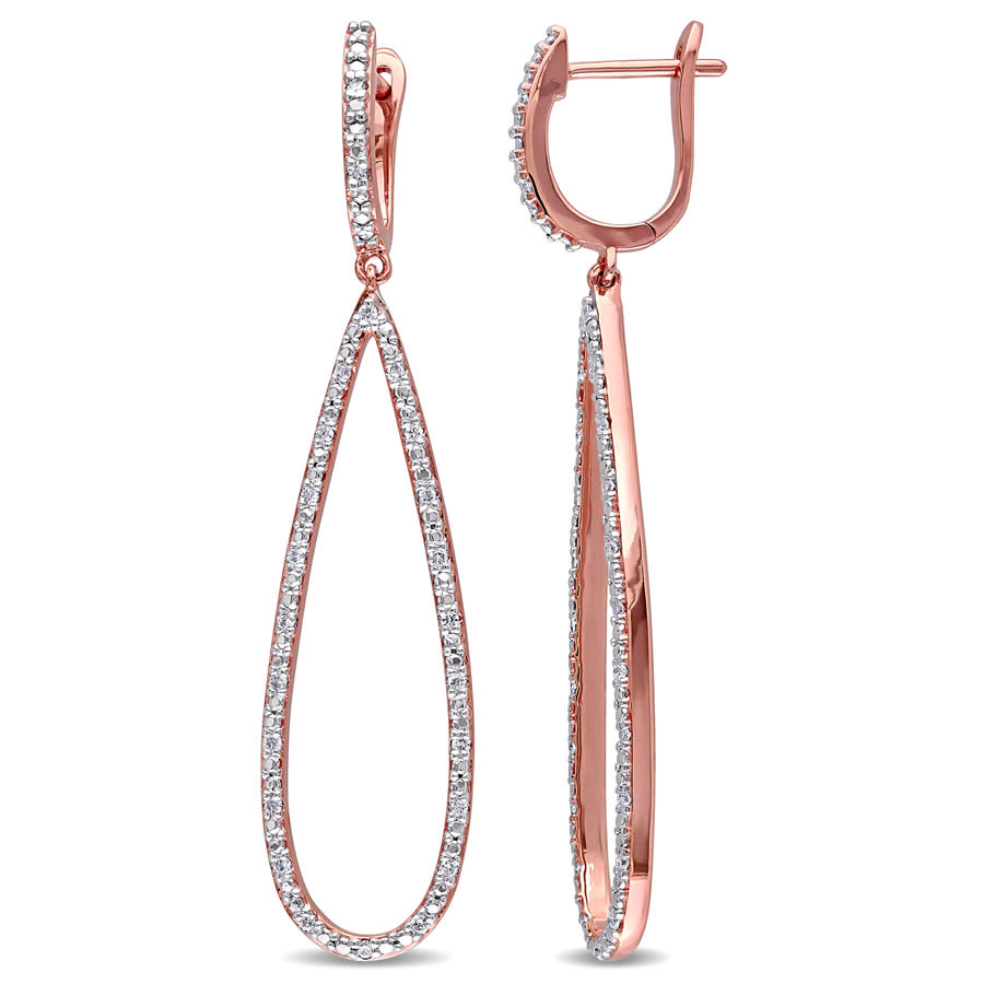 Amour 1/4 Ct Tw Diamond Geometric Earrings In 14k Rose Gold In Pink