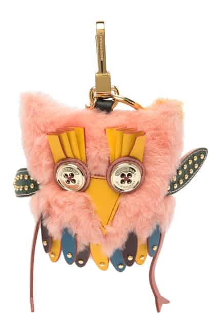 BURBERRY MAVIS THE OWL SHEARLING AND LEATHER CHARM IN ANTIQUE YELLOW