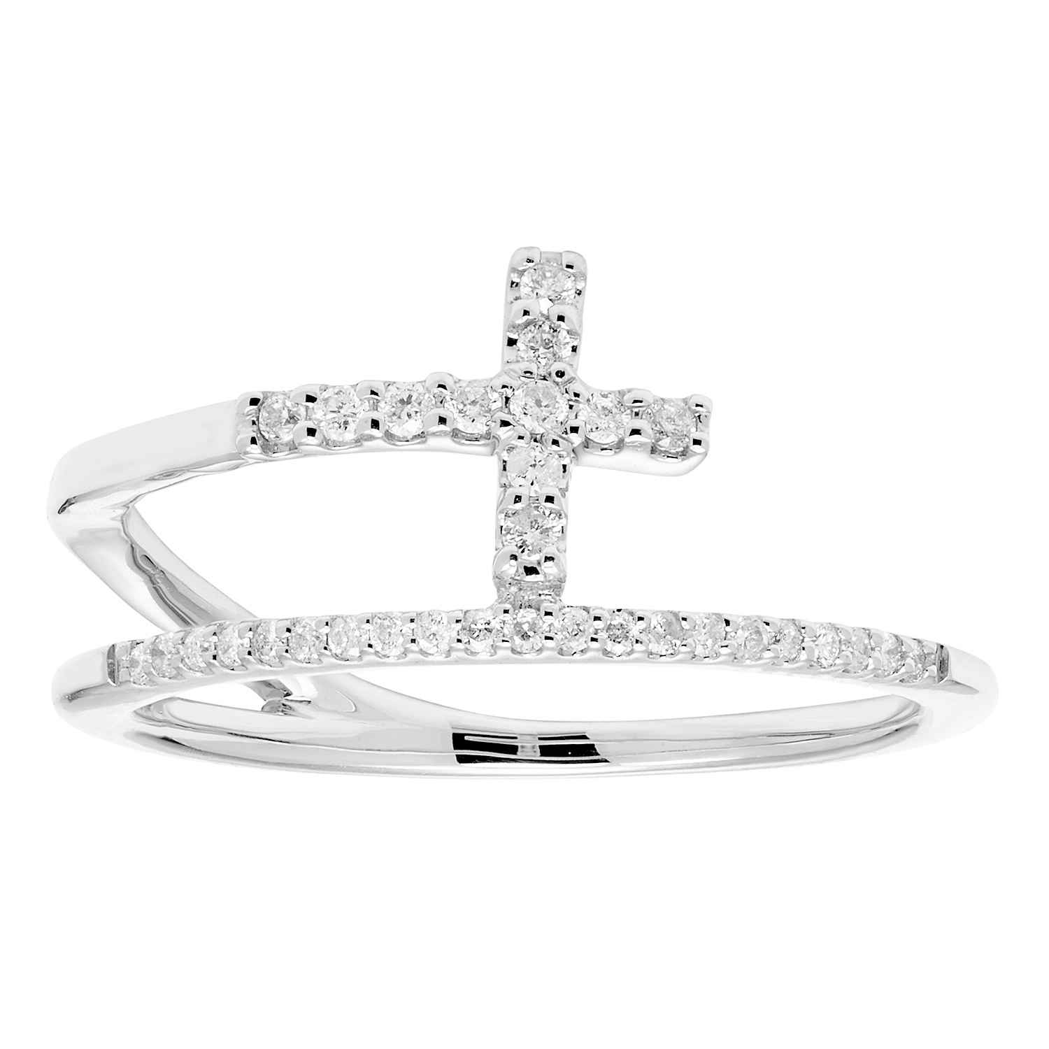 Cya K Fashion Cross Ring 0.16ct 10k White Gold R124141w-6 Size 6 In Gold Tone,white