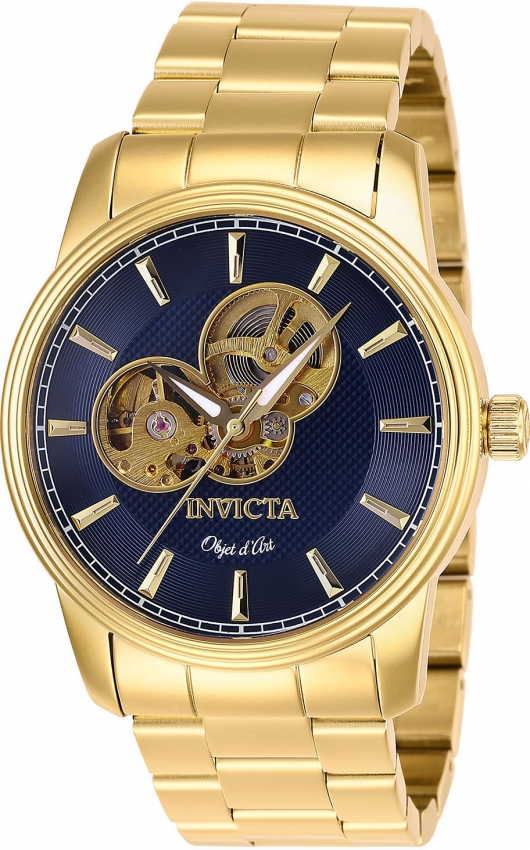Invicta Objet D Art Automatic Blue Dial Mens Watch 27562 In Blue,gold Tone,yellow