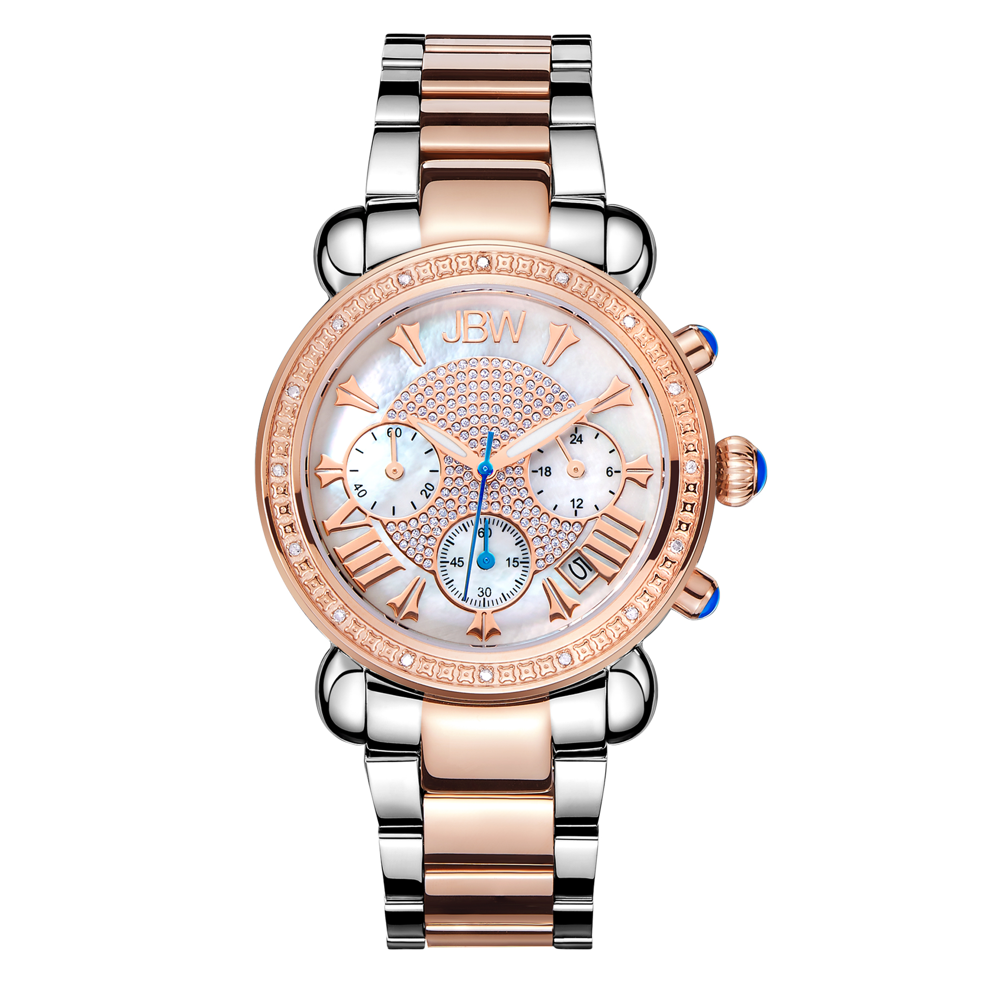 Jbw Victory Diamond Chronograph Mother Of Pearl Dial Ladies Watch Jb-6210-n In Gold Tone,mother Of Pearl,pink,rose Gold Tone,silver Tone,two Tone