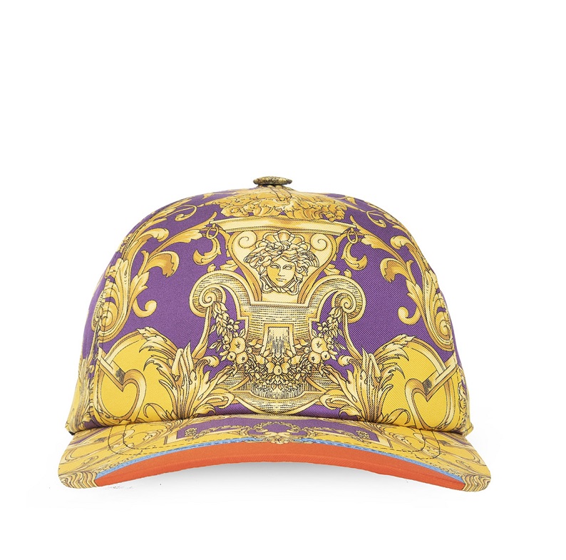 Versace Barocco Goddess Silk Baseball Cap, Size 59 In Purple