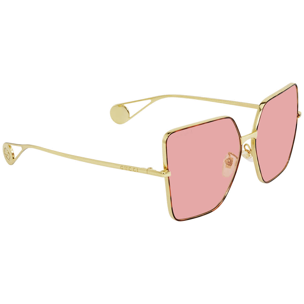 Gucci Pink Butterfly Ladies Sunglasses Gg0436s00561 In Gold Tone,pink