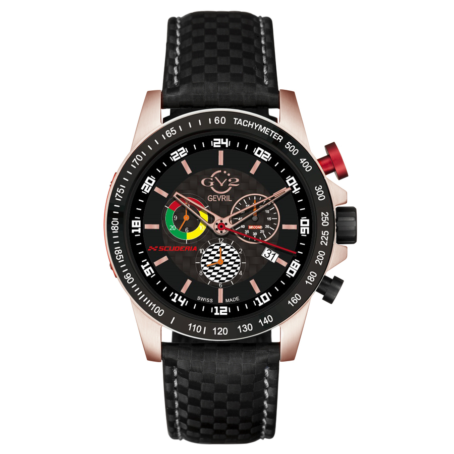 Gv2 By Gevril Scuderia Chronograph Quartz Black Dial Mens Watch 9914 In Black,gold Tone,pink,rose Gold Tone