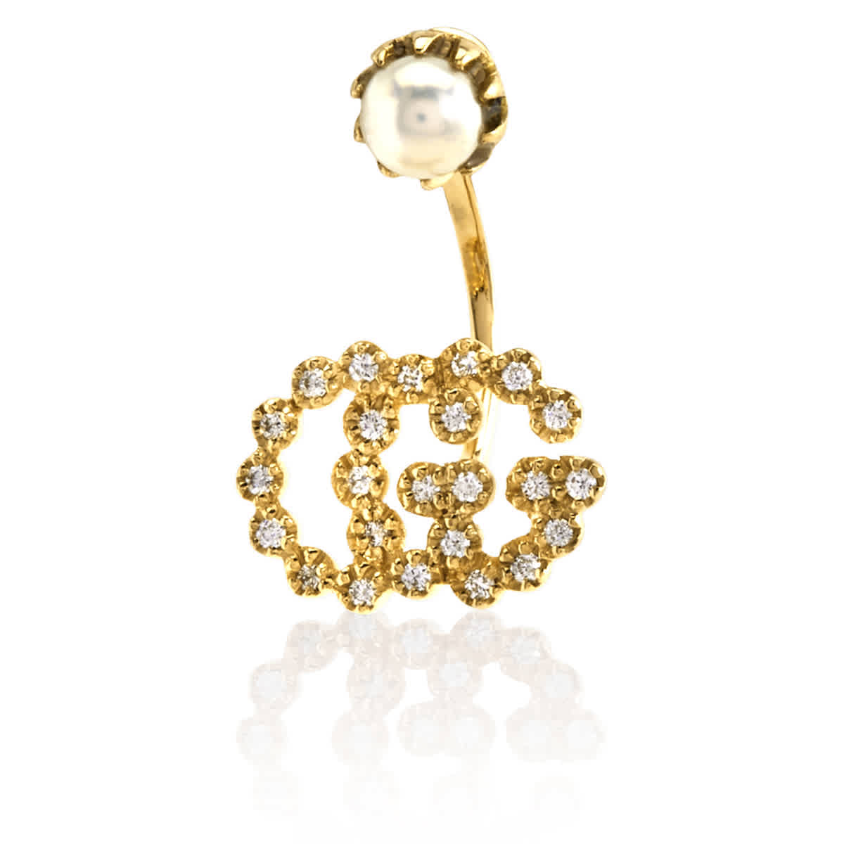 Gucci Gg Running 18k Yellow Gold Diamond And Pearl Mono Single Earring In Gold Tone,white,yellow