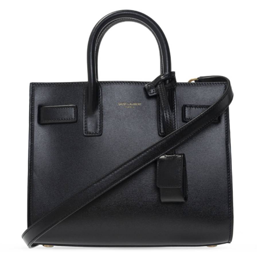 Saint Laurent Black Smooth Leather Sac De Jour Nano Tote Bag In Purple