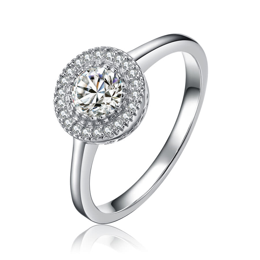 Megan Walford Sterling Silver Cubic Zirconia Round Halo Ring In Silver-tone