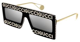 Gucci Silver Rectangular Ladies Sunglasses Gg0431s 001 58 In Black,gold Tone,silver Tone