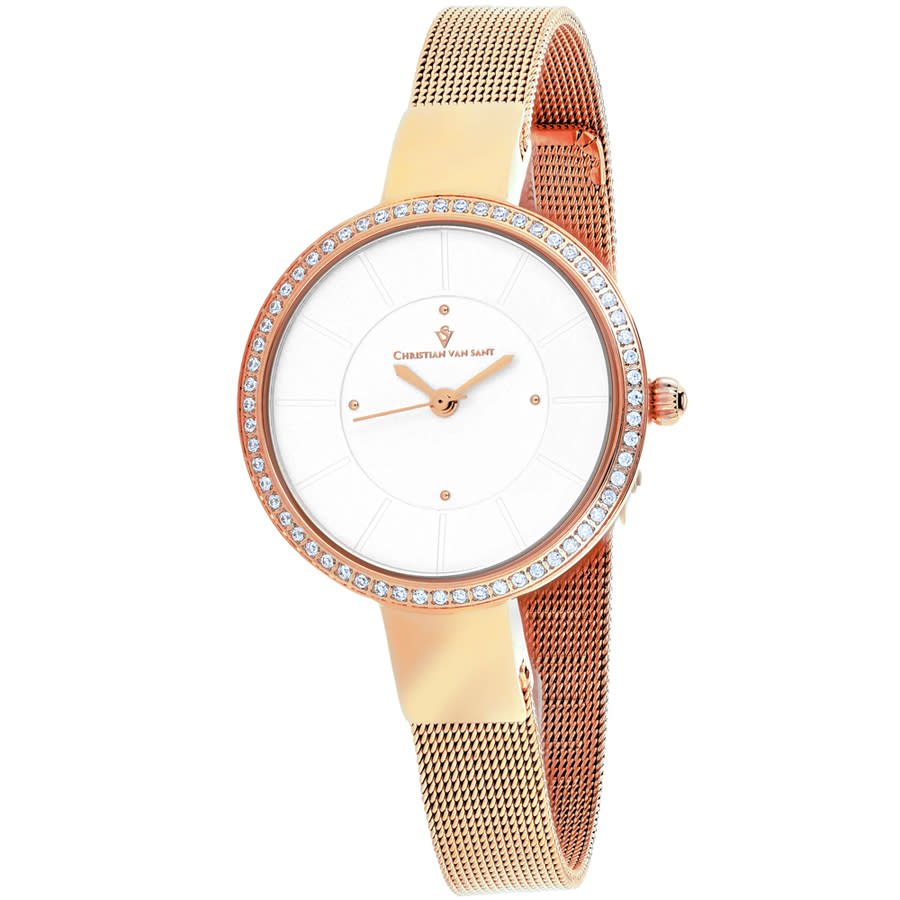 Christian Van Sant Reign Quartz Silver Dial Ladies Watch Cv0221 In Gold Tone / Rose / Rose Gold Tone / Silver