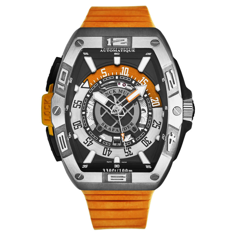 Franck Muller Skafander Automatic Black Dial Mens Watch 46scskfblkorg In Black / Grey / Orange