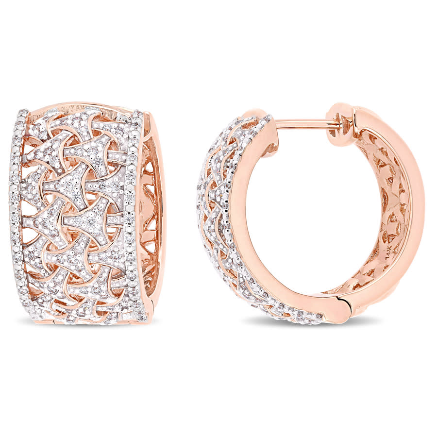 Amour 3/4 Ct Tw Diamond Filigree Hoop Earrings In 14k Rose Gold In Pink