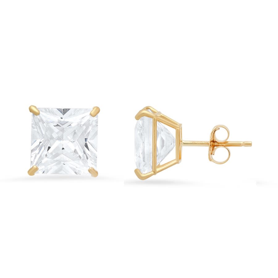 Kylie Harper 10k Yellow Gold 8mm Princess-cut Cubic Zirconia Cz Stud Earrings In Gold-tone