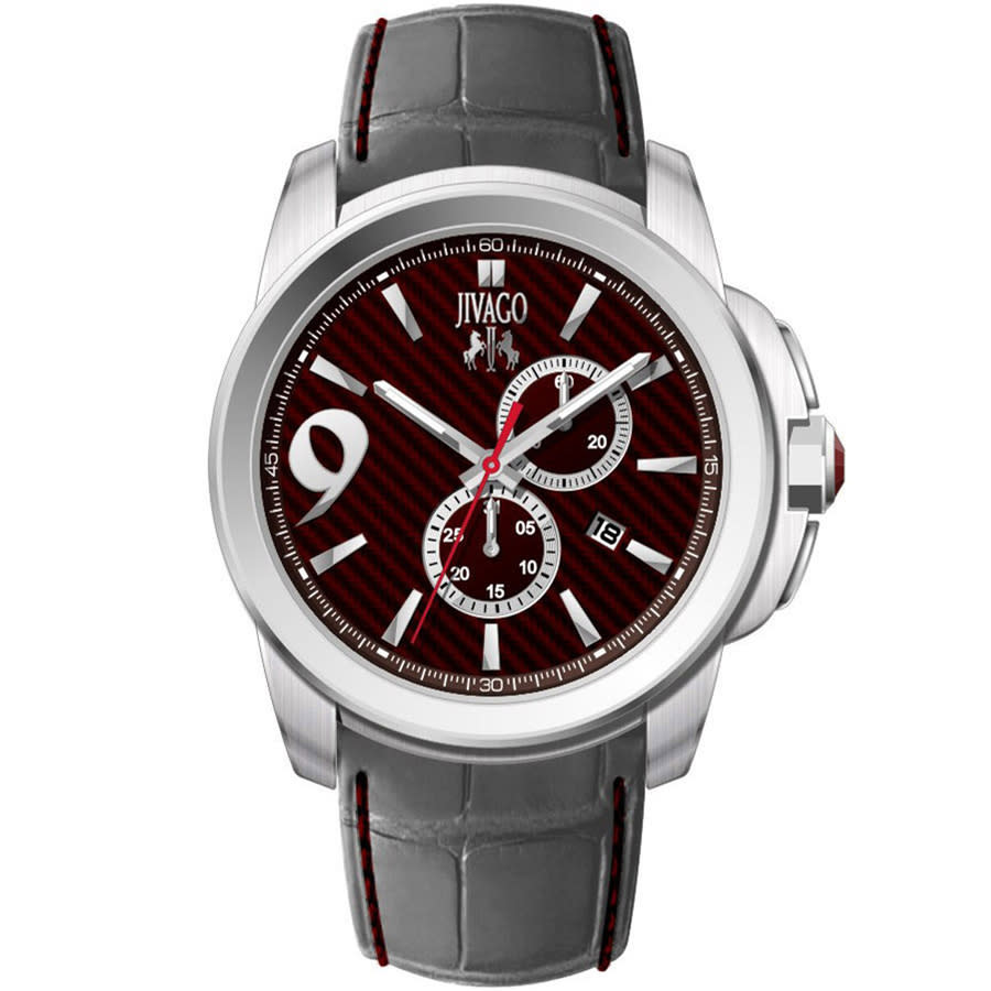 JIVAGO JIVAGO GLIESE MAROON DIAL BLACK LEATHER MEN'S WATCH JV1516