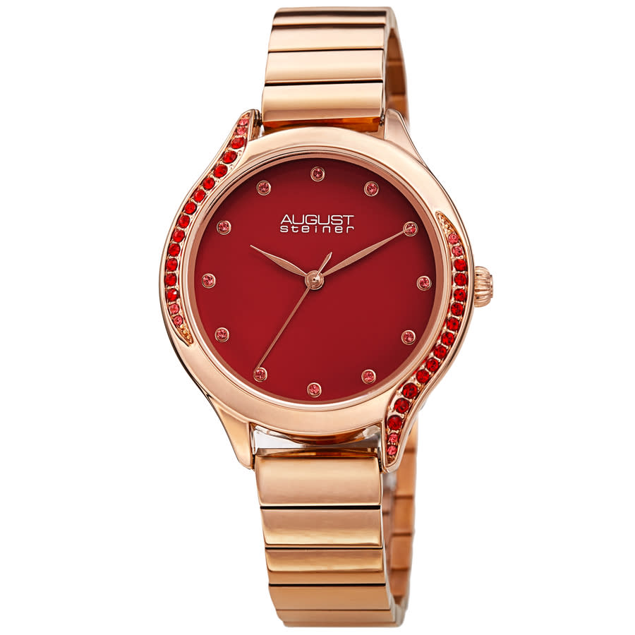 August Steiner Quartz Red Dial Ladies Watch As8279rd In Red   / Gold Tone / Rose / Rose Gold Tone