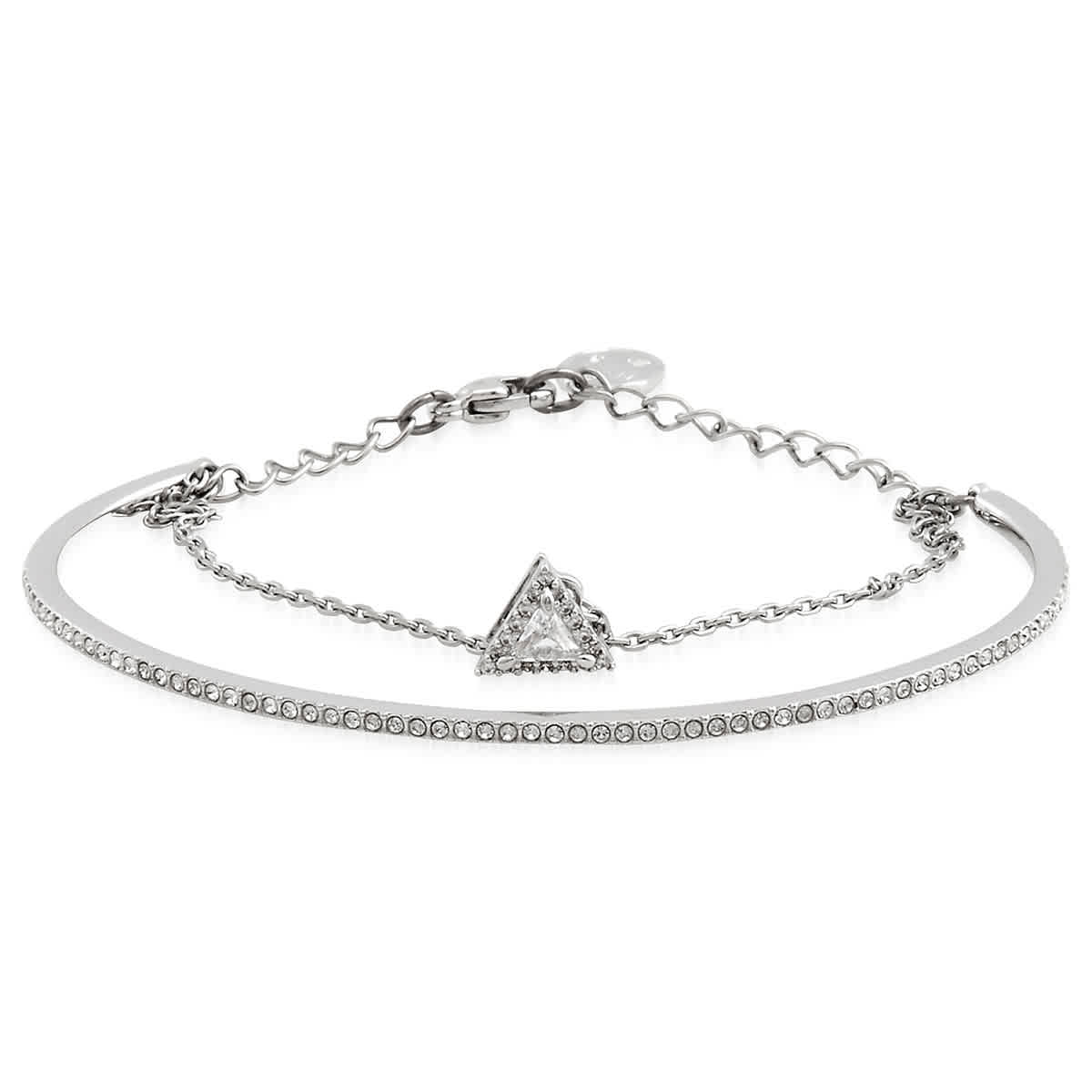 Shop Swarovski Rhodium Plated Triangle Cut Pave Ortyx Bracelet In Rhodium / White