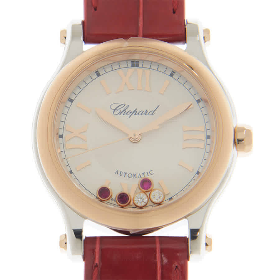 Shop Chopard Happy Sport Automatic Silver Dial Ladies Watch 278573-6026 In Red   / Gold / Gold Tone / Rose / Rose Gold / Rose Gold Tone / Silver