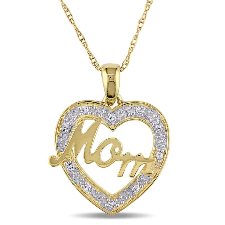 Amour Diamond Mom Heart Pendant With Chain In 10k Yellow Gold In Gold / Spring / White / Yellow