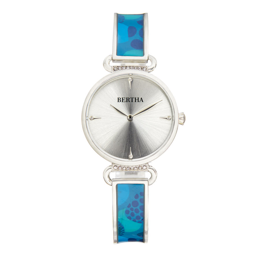 Bertha Katherine Enamel-designed Bracelet Watch In Blue / Erin / Silver