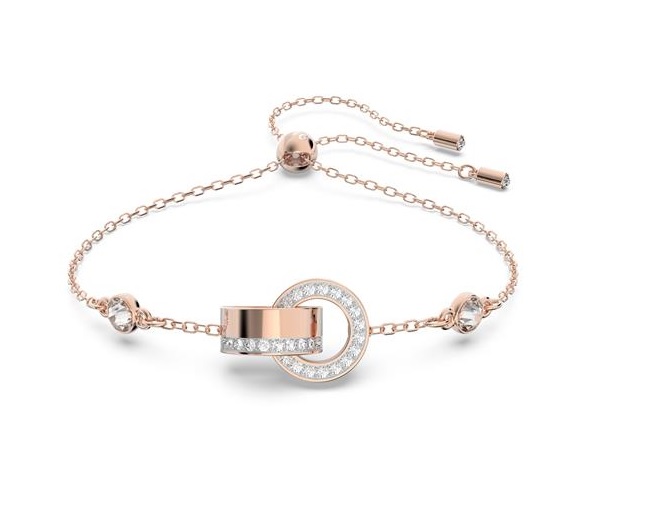 Swarovski Hollow Rose Goldplated Crystal Interlocking Circle Bracelet In Gold / Rose / Rose Gold / White