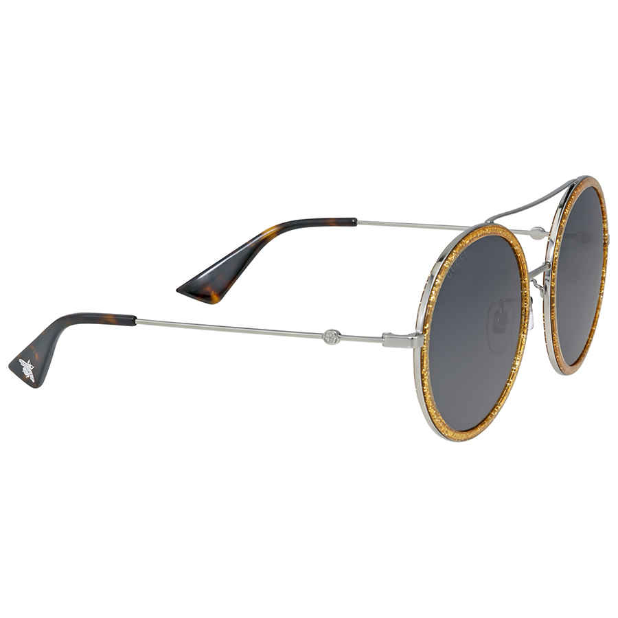 Gucci Round Yellow Glitter Metal Sunglasses In Silver Tone,yellow