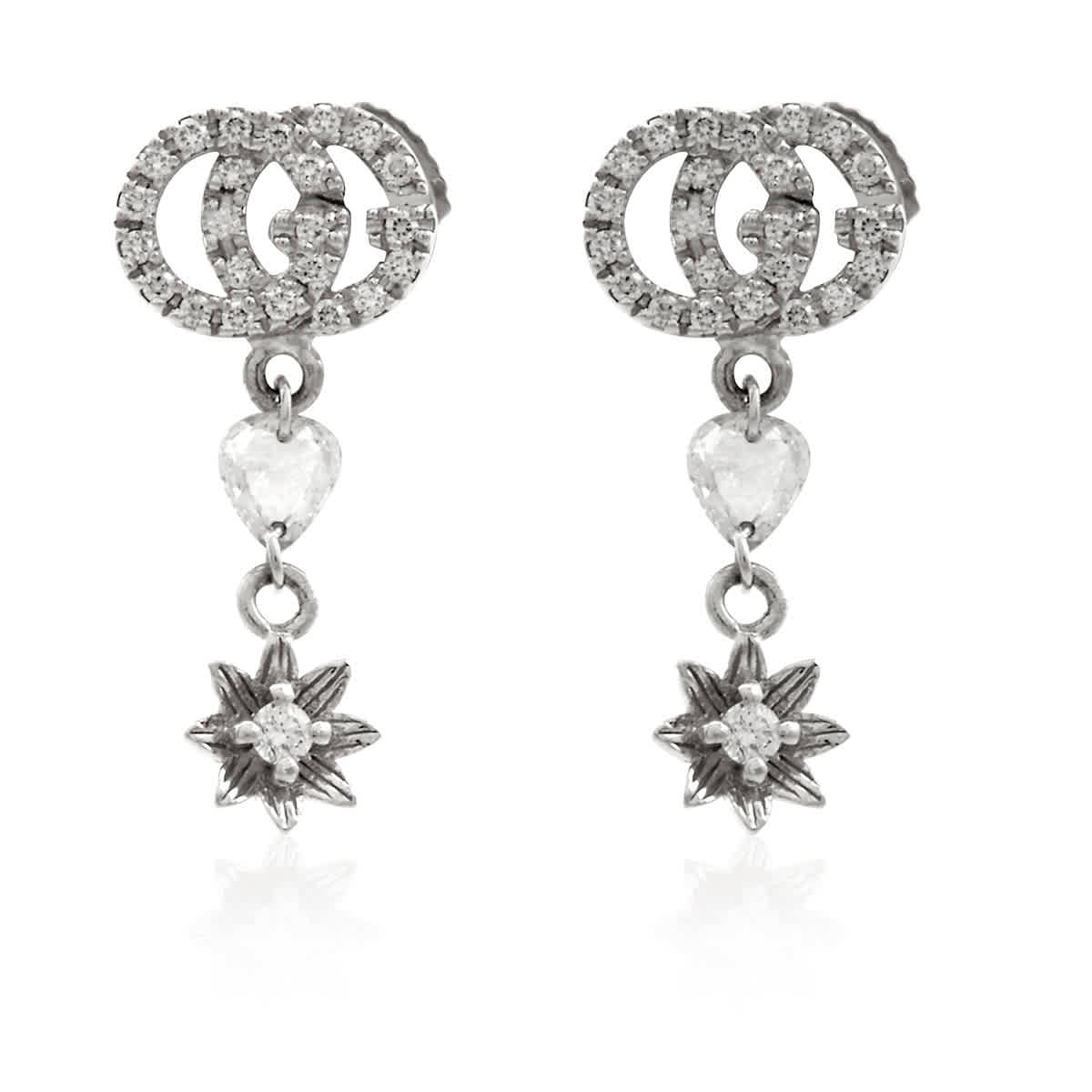 GUCCI GUCCI LADIES FLOWER AND DOUBLE G EARRINGS WITH DIAMONDS
