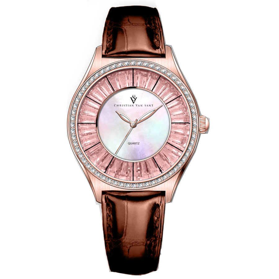 Shop Christian Van Sant Luna Quartz Ladies Watch Cv3206 In Brown / Gold Tone / Mop / Mother Of Pearl / Rose / Rose Gold Tone