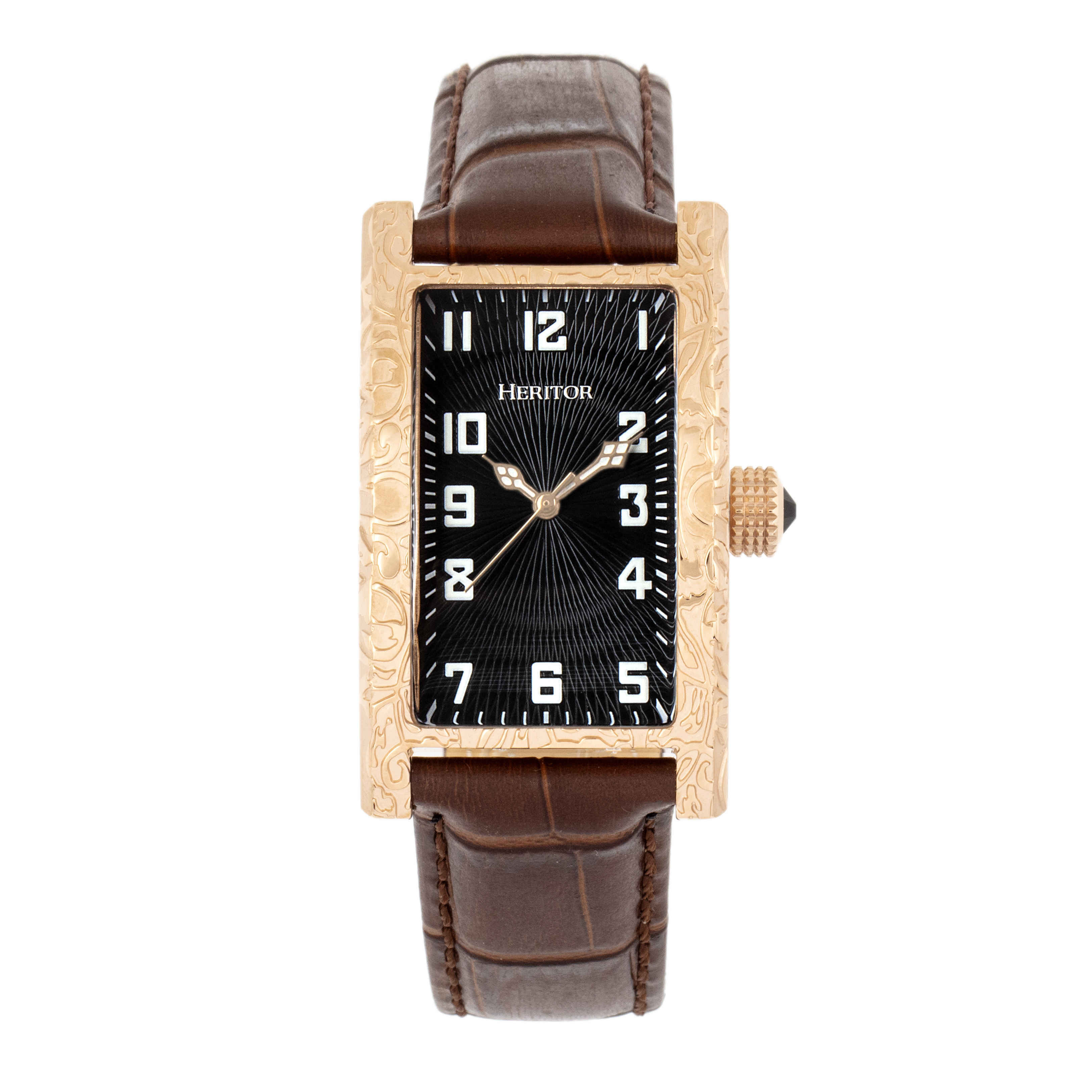 Heritor Jefferson Automatic Black Dial Mens Watch Hr8803 In Black / Brown / Gold Tone / Rose / Rose Gold Tone