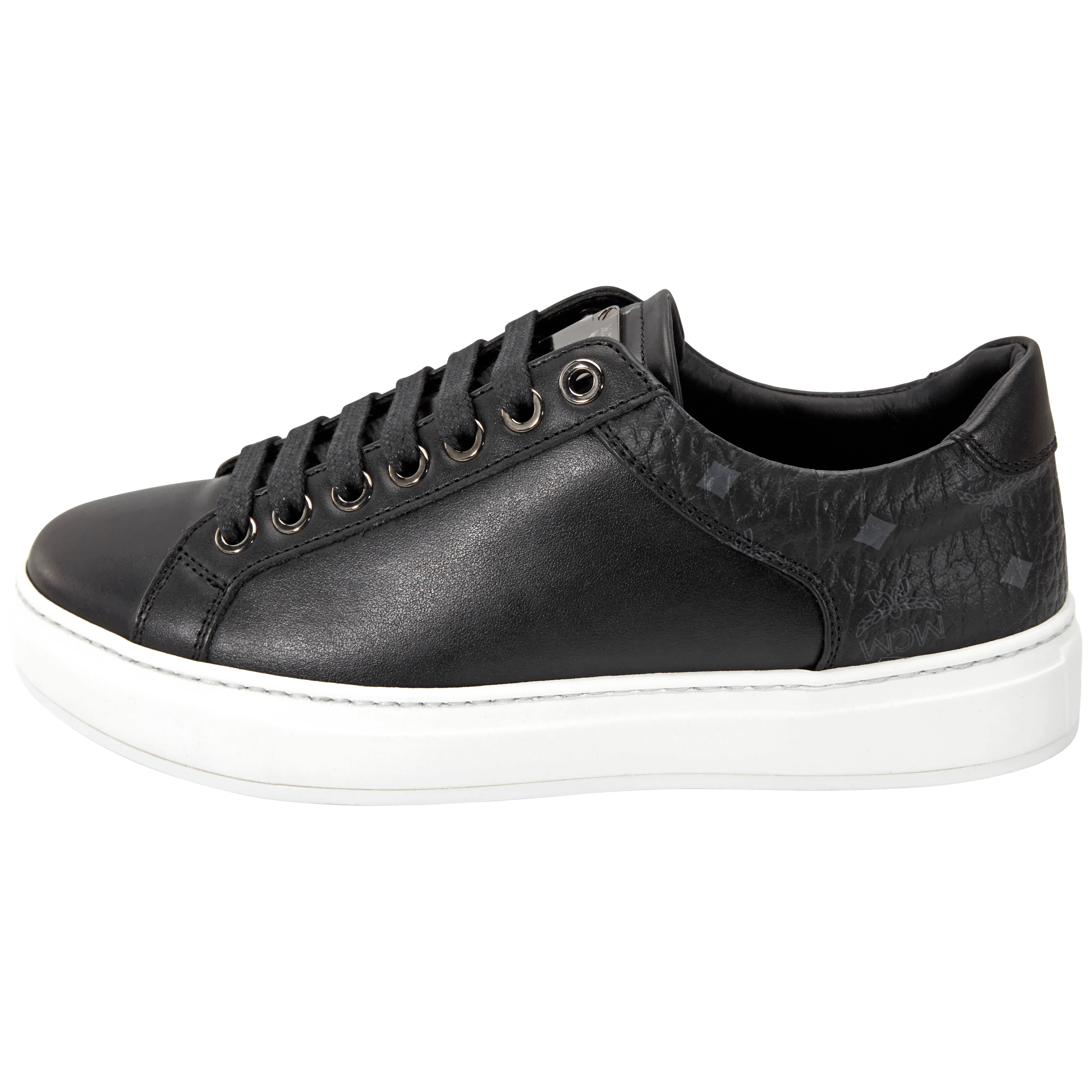 Mcm Ladies Visetos And Leather Low-top Sneakers In Black