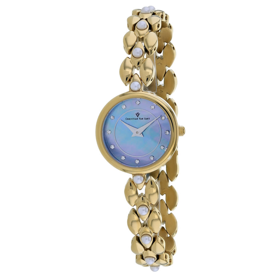 Christian Van Sant Perla Quartz Ladies Watch Cv0617 In Gold Tone,mother Of Pearl,yellow