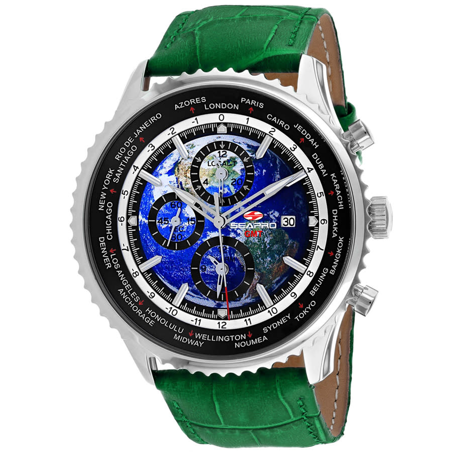 Seapro Meridian World Timer Gmt Blue Dial Mens Watch Sp7133 In Blue / Green