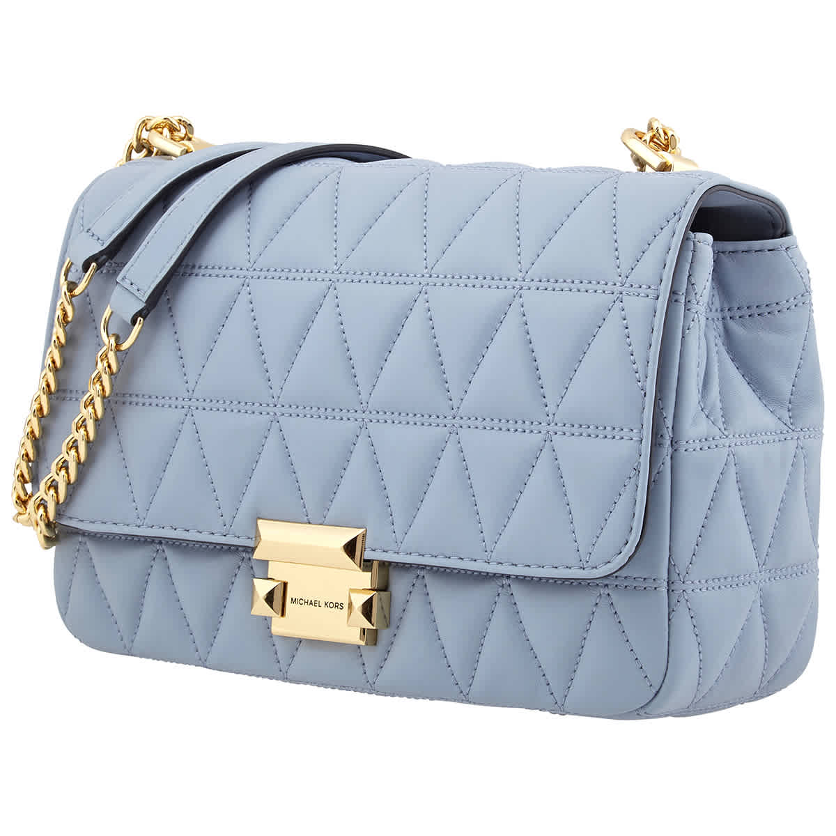 Michael Kors Sloan Large Quilted Leather Shoulder Bag pale Blue In Blue gold Tone ModeSens