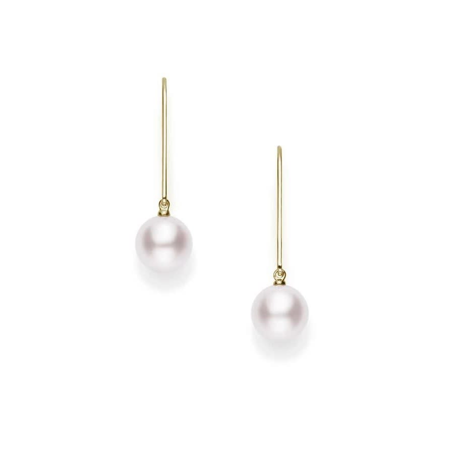 Mikimoto Akoya Pearl Drop Earrings With 18k Yellow Gold 7mm - Pea1005k In Yellow