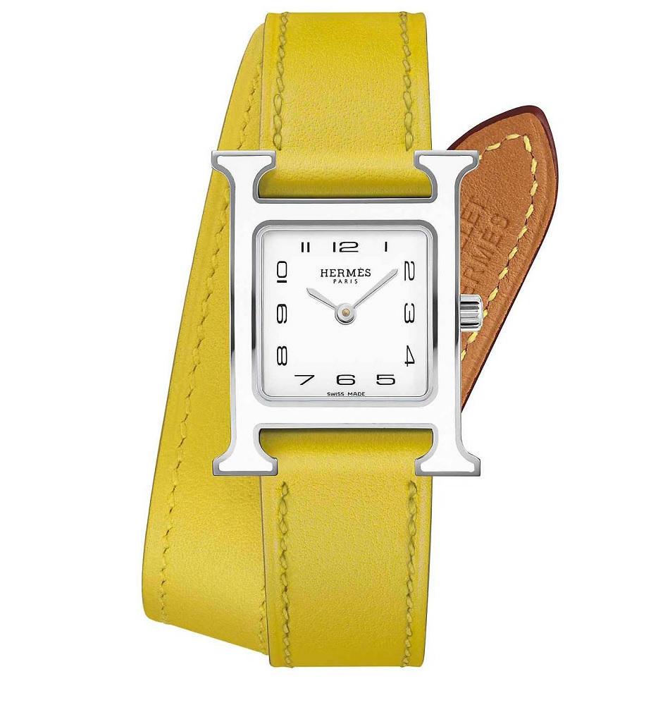 Pre-owned Hermes H Hour Quartz White Dial Ladies Watch 044921ww00 In Lime / White