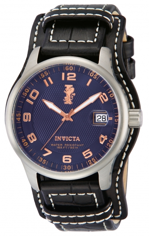 Invicta I-force Blue Dial Stainless Steel Black Leather Calfskin Mens Watch 12972 In Black,blue,silver Tone