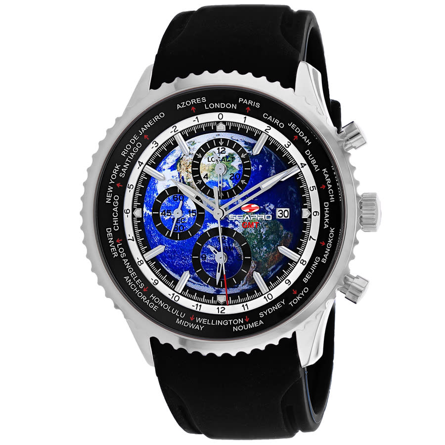 SEAPRO SEAPRO MERIDIAN WORLD TIMER GMT CHRONOGRAPH QUARTZ BLUE DIAL MEN'S WATCH SP7520