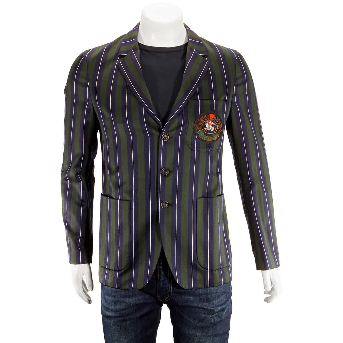BURBERRY STRIPED WOOL COTTON SLIM FIT CLUB BLAZER