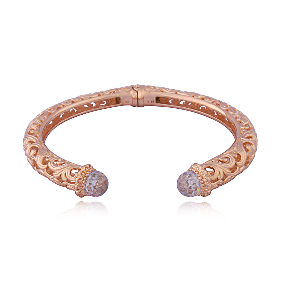 ENVIE 14K ROSE GOLD OVER BRONZE CUBIC ZIRCONIA FILIGREE HINGED OPEN CUFF BRACELET
