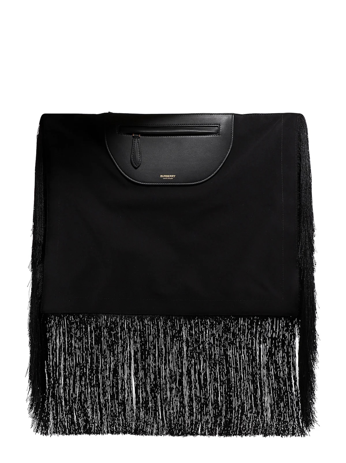 Burberry Ladies Black Fringe Leather Olympia Scarf Flat Clutch