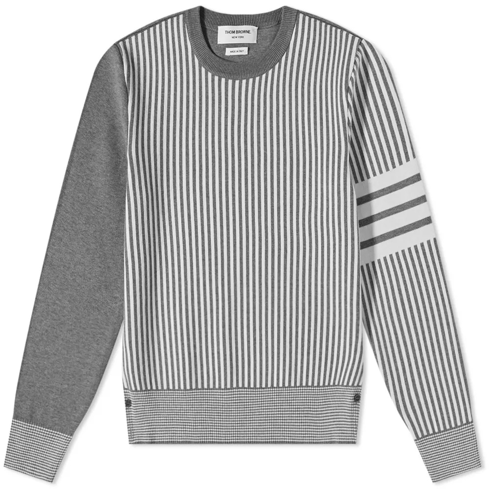 THOM BROWNE FUNMIX 4 BAR JAQUARD CREW KNIT, BRAND SIZE 4 (US SIZE 40)