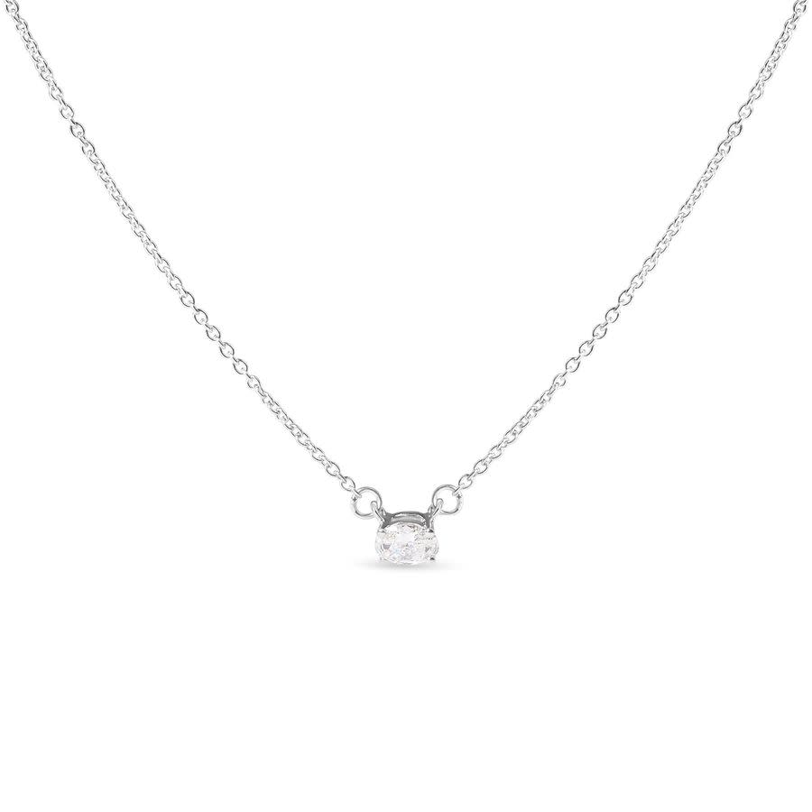 Haus of Brilliance 14K White Gold 1/4 Cttw Lab Grown Oval Solitaire Diamond East West 18'' Pendant Necklace (G-H Color, VS2-SI1 Clarity)