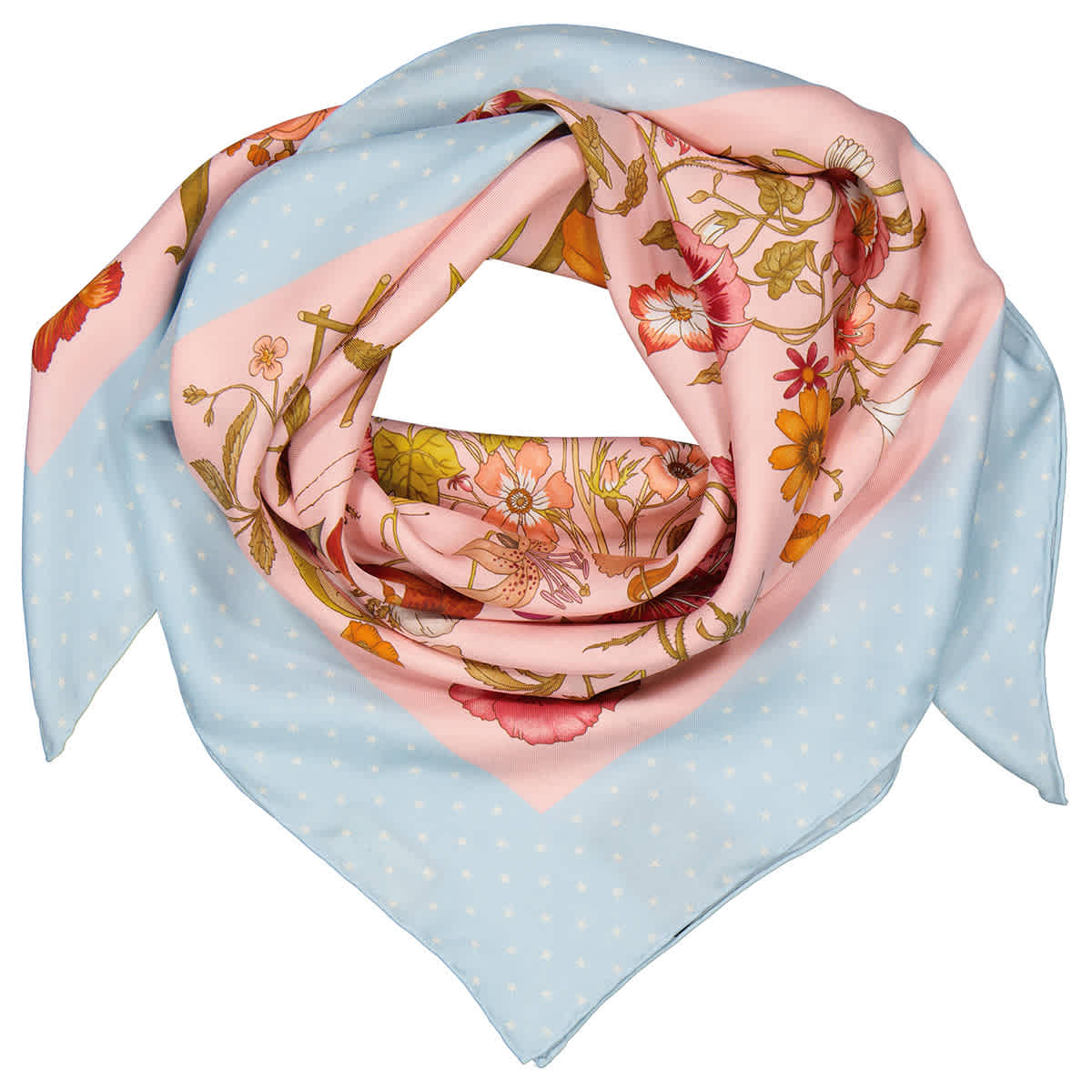 Gucci Ladies Flora Print Silk Scarf In Blue,pink