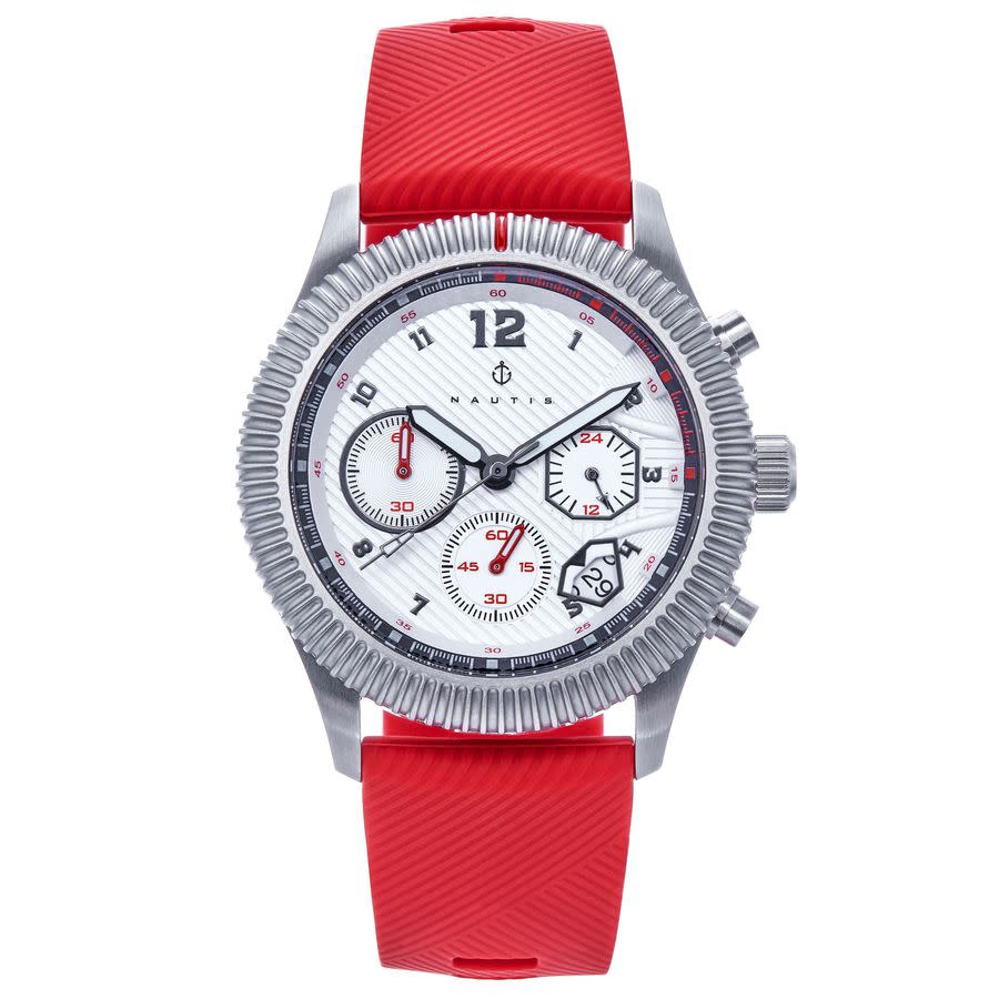 Nautis Meridian Chronograph Quartz White Dial Mens Watch Naun100-2 In Red   / Silver / White