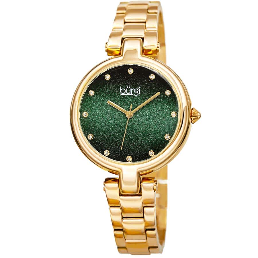 Burgi Ladies Glitter Ombre Swarovski Crystal Dial Bracelet Watch In Gold Tone / Green