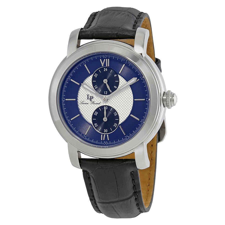 Click to view more detailed imagery on our partner's website Lucien Piccard Spiga Dual Time Mens Watch 40026-02s-blc-ba In Black,blue,silver Tone