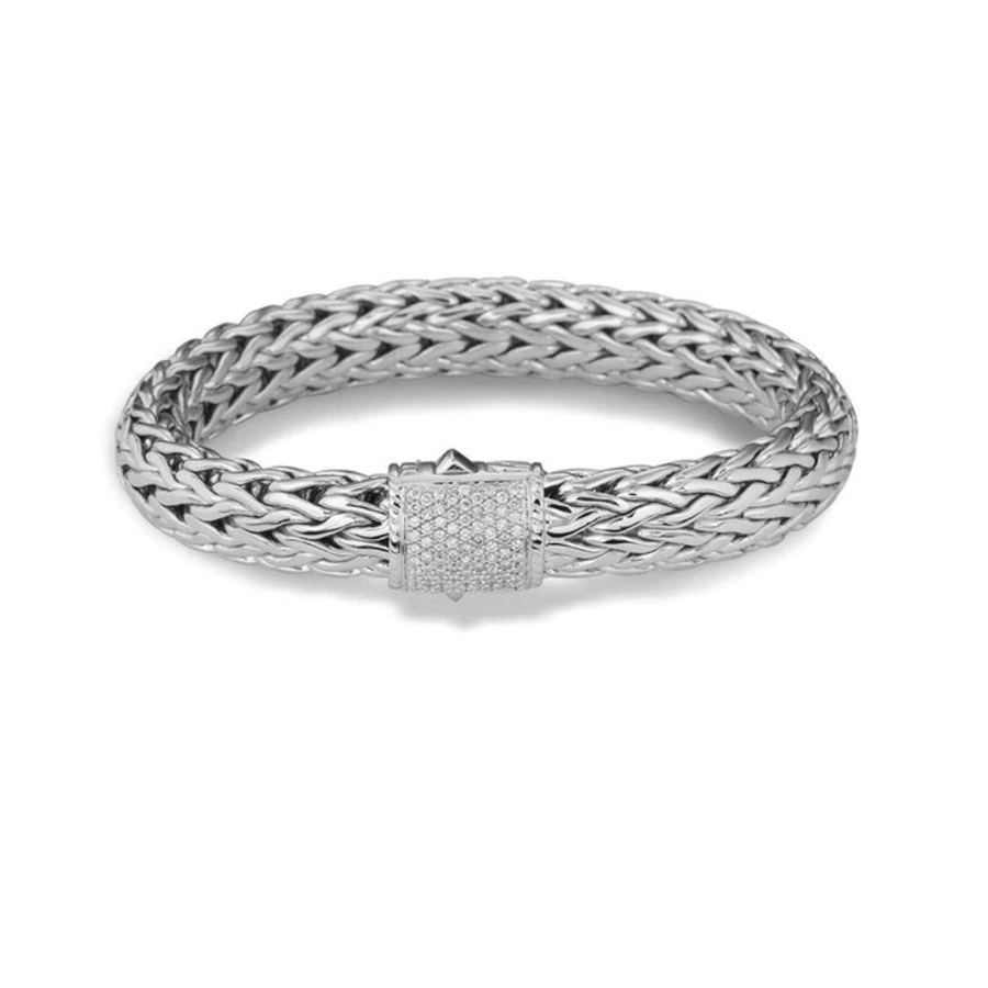 John Hardy Diamond Pav Large Bracelet (0.54ct) With Pusher Clasp - Bbp94052diaxm In Silver-tone