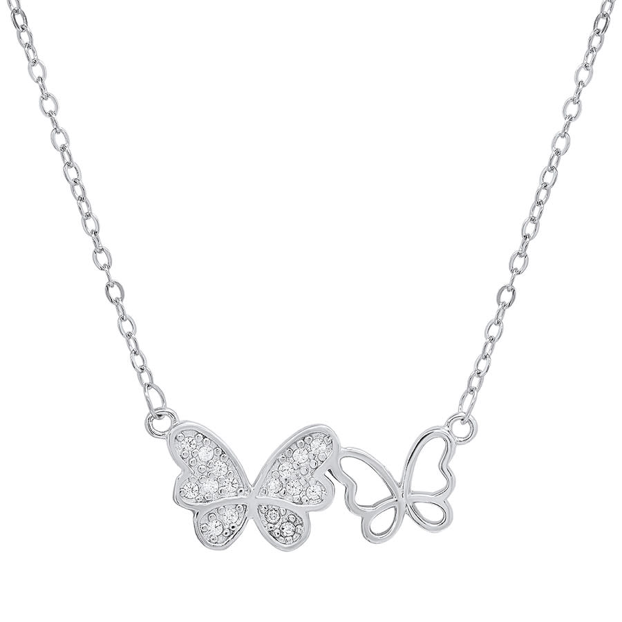 Kylie Harper Sterling Silver Butterfly Diamond Cz Necklace In Silver-tone