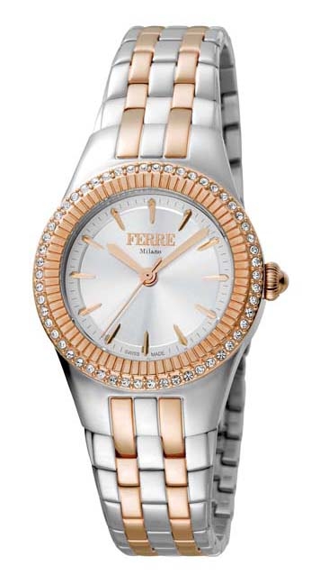 Ferre Milano White Mother Of Pearl Dial Ladies Watch Fm1l089m0101 In Two Tone  / Mother Of Pearl / Silver / White