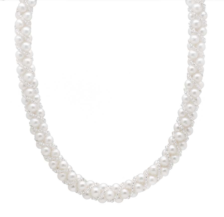 Bella Pearl Multi-row Pearl Necklace Nsr-105 In Silver Tone,white